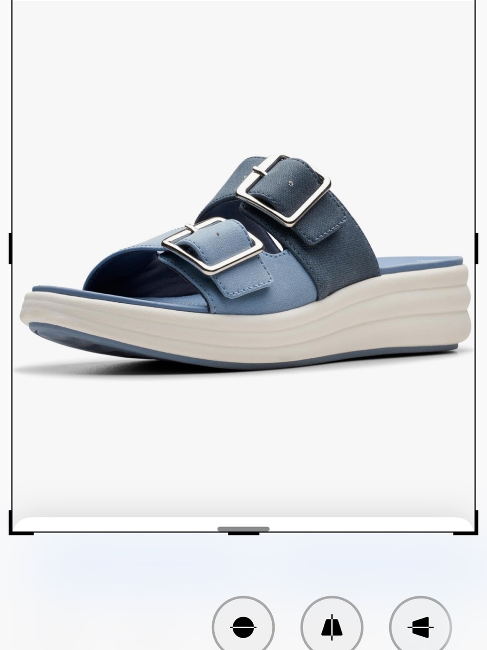 Clarks Women's Two-Buckle Slide Sandal in Light and Dark Blue